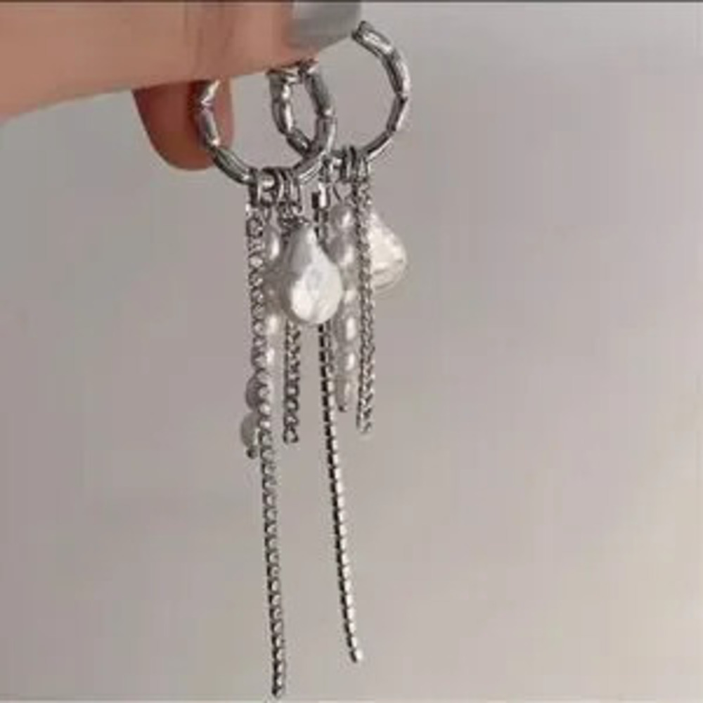 Silver?Pearl Tassel Drop Earrings